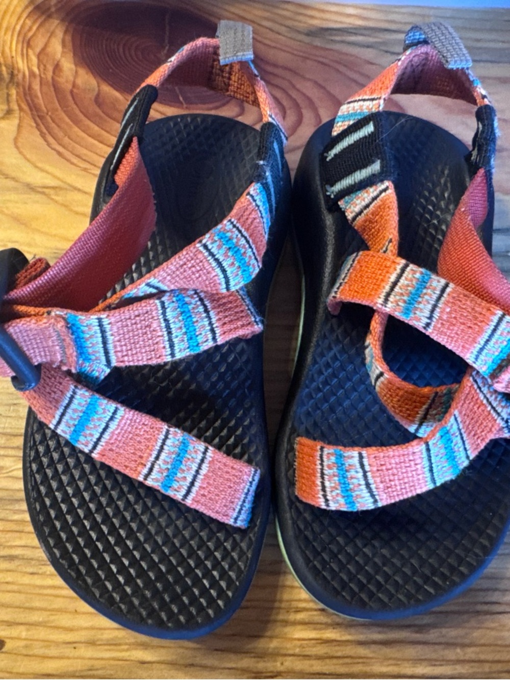 Chaco Kids Orange Pink Blue Patterned Strap Sandals